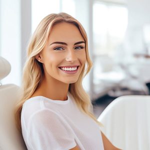Beautiful woman smiling in dental treatment chair