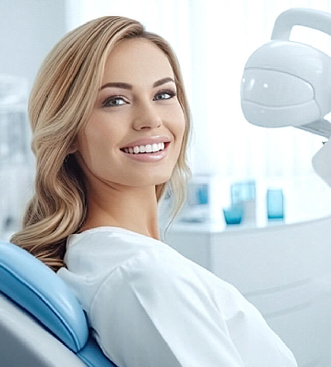 woman sitting in the dentist chair and smiling