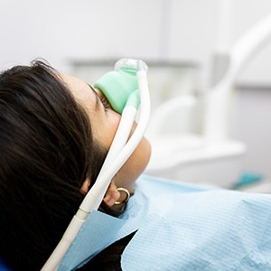 Closeup of patient relaxing while breathing in nitrous oxide