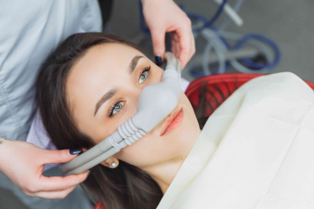 Woman getting nitrous oxide sedation